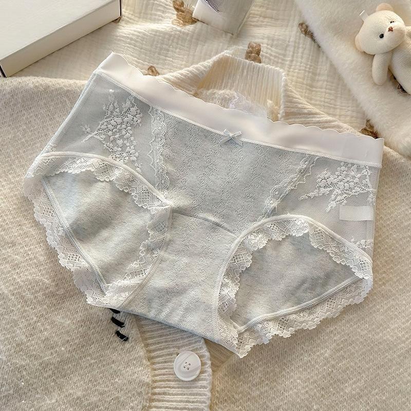 Female Spring and Autumn Pure Cotton Lace Pure Wind 32A Bacteriostatic Cotton Extended Crotch Waist Triangle Briefs