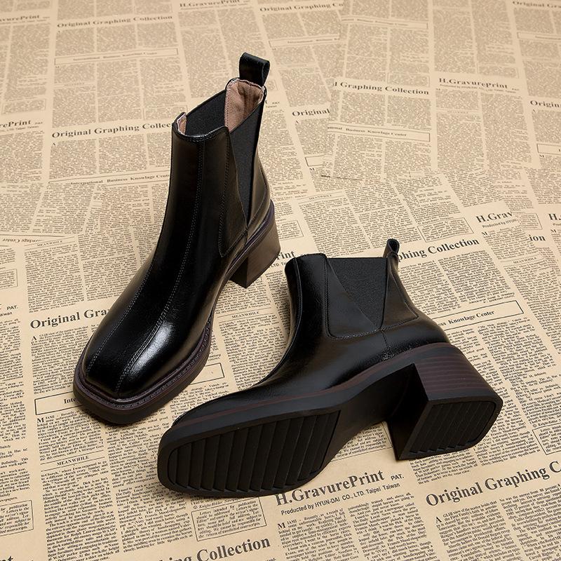 New Thick Heel Premium Short Boots Women's Autumn and Winter Women's Shoes Medium Heel Chelsea Boots High Heel Martin Boots