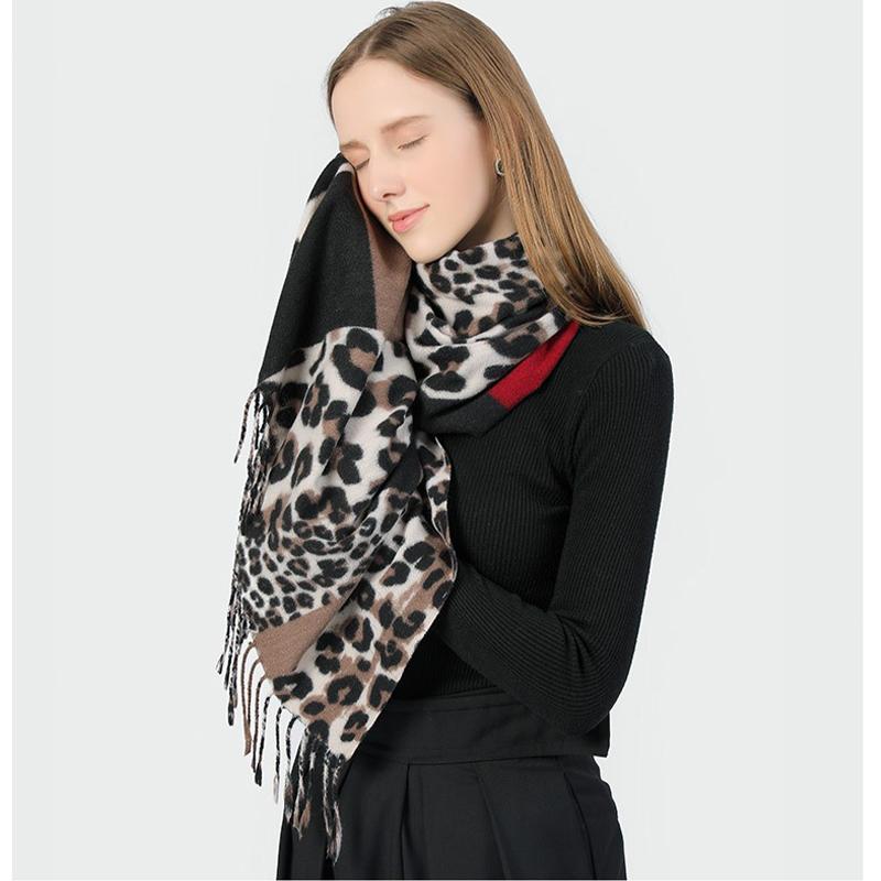 Leopard Print Women's Warm Scarf Color-block Leopard Wrap Shawl