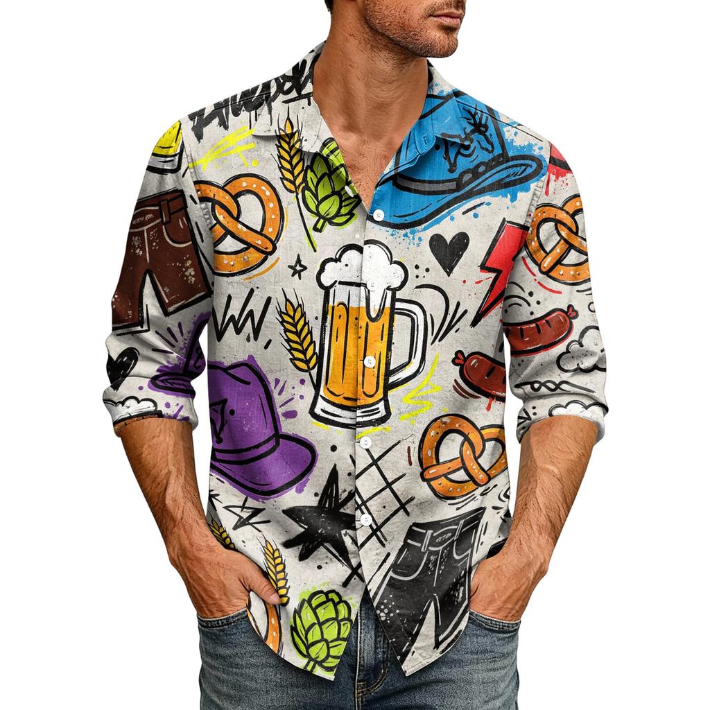 Men’s Loose Fit Lapel Collar Long Sleeve Shirt Vintage Casual Button Down Top Breathable Relaxed Fit for Daily Commuting and Outdoor Activities