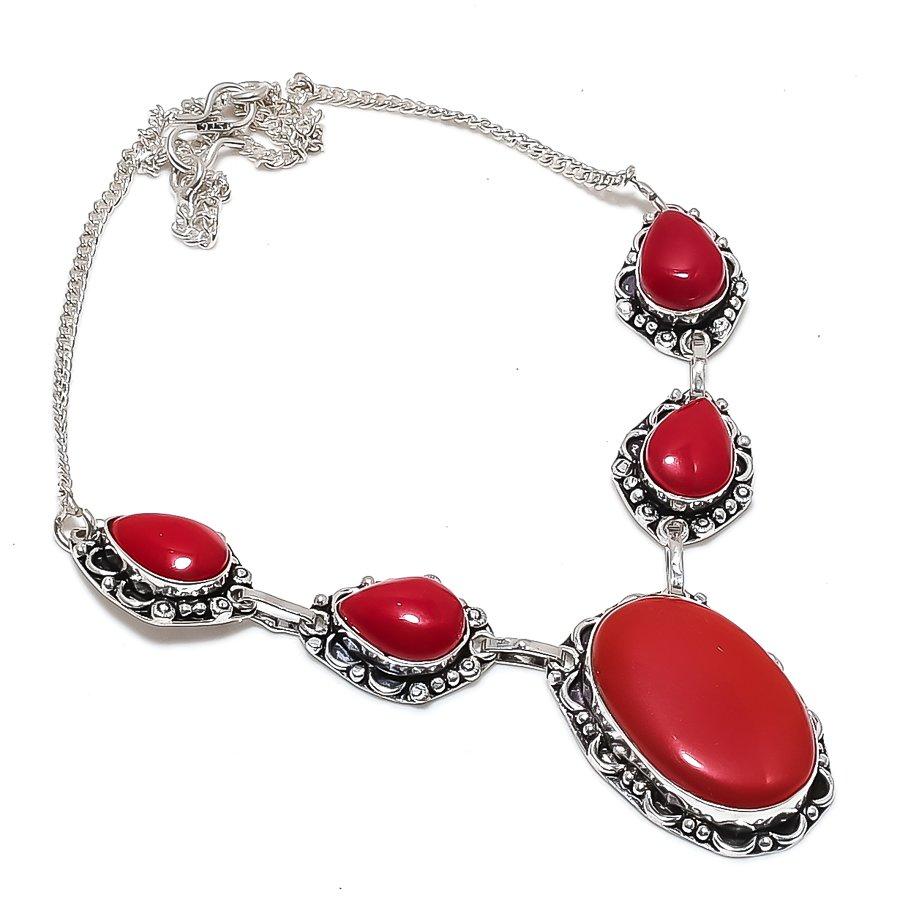 Natural Italian Red Coral Gemstone 925 Sterling Silver Jewelry Necklace 18" t5P92