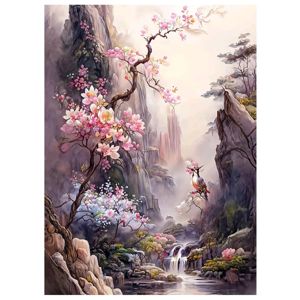 

DIY полная круглая алмазная живопись вышивка крестиком 3D красивая цветочная сцена домашнее декоративное искусство строительство алмазная живопись 5d алмазная живопись Full Square 25X37.5CM
