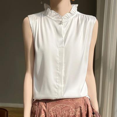 Blouse Sans Manches Style Français Été Nouvelle Sous-Vêtement Petit Design Sens Bordure Oreille Dos Nu Top Mode Femme Tendance