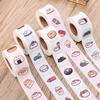 500Pcs/Roll 2.5Cm/1Inch Circular Cute Cartoon Sushi Pattern Decorative Sticker Baked Dessert Lunch Box Label Decor Sticker