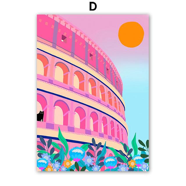 Santorini Rome Paris Cat Flower Summer Abstract Landscape Posters Prints Wall Art Canvas Painting Pictures For Living Room Decor