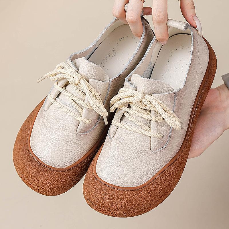 

Женские повседневные туфли на платформе со шнуровкой, удобные деловые туфли для работы, кожаные туфли без застежек для женщин, легкие туфли на плоской подошве для вождения, прогулок, модельные туфли 39 белый