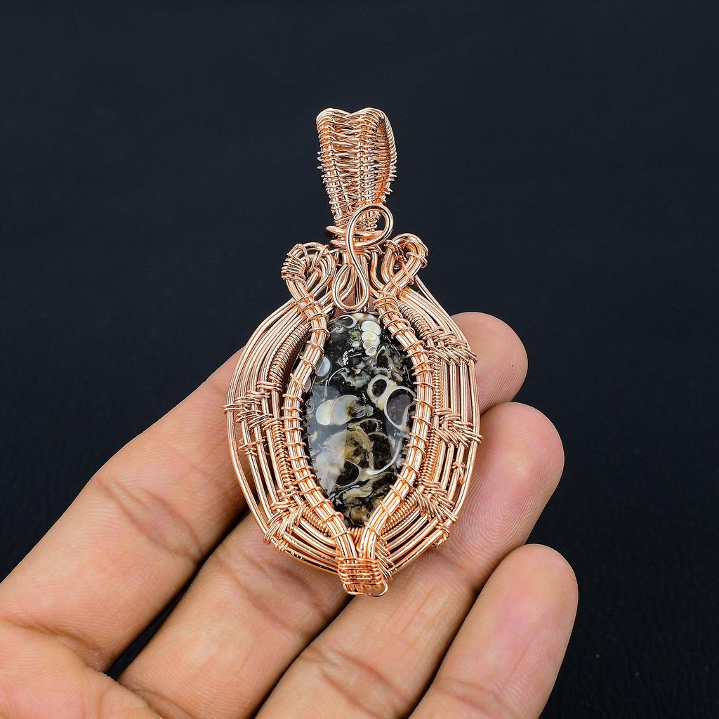 Turitella Fossil Pendant, Handmade Gemstone Pendant, 999 Copper Wire Wrapped Pendant Antique Jewelry, For Engagement Gift