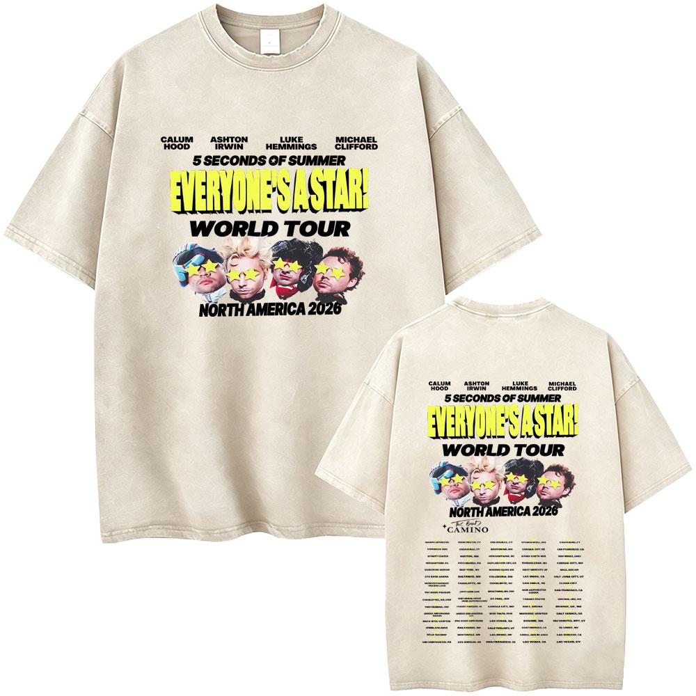 Washed Vintage 5 Seconds of Summer Everyones A Star World Tour 2026 Tshirt Men Women Clothing Pop Punk Rock Harajuku T Shirts