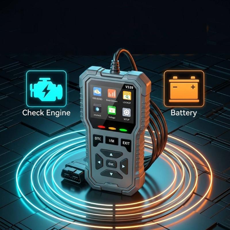 Car Diagnostic Tool V539 with Readiness Review and Live Vehicle Data, Corded OBD2 Fault Helper for 12V Vehicles 1996 and Later Models