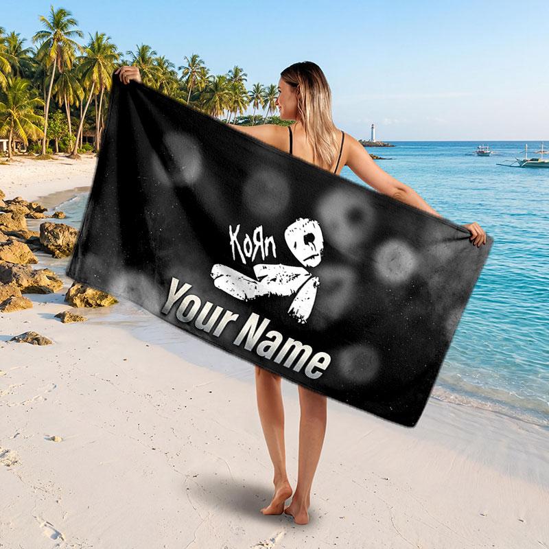 Korn Customized Name Text Beach Towel, Soft Absorbent Towel Beach Pool Travel Personal Gift
