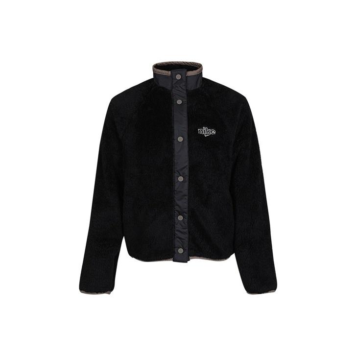 

Nike Спортивная флисовая теплая куртка с воротником-стойкой на пуговицах, женская куртка черного цвета CU6424-010 XL