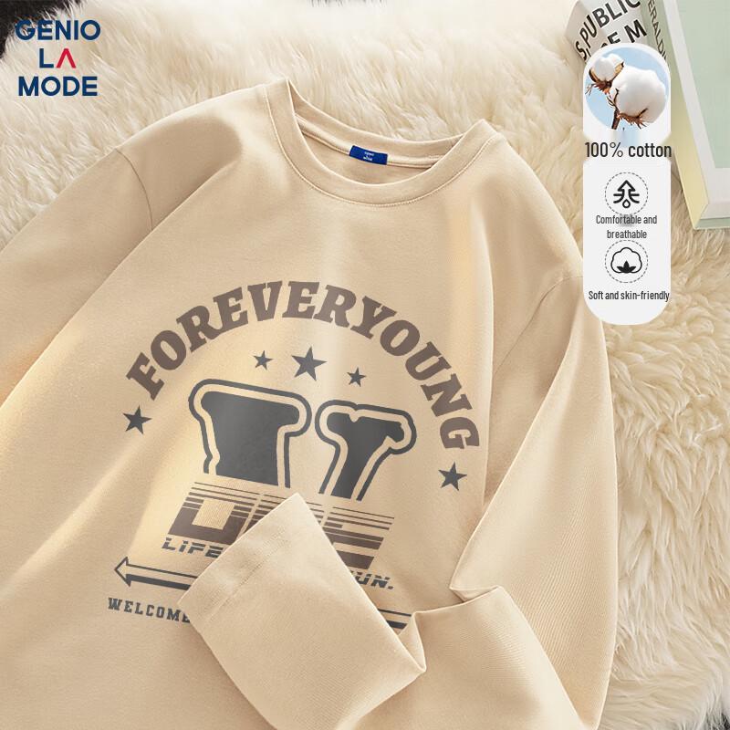 GENIOLAMODE Men's Loose Fit Long Sleeve Pure Cotton T-Shirt