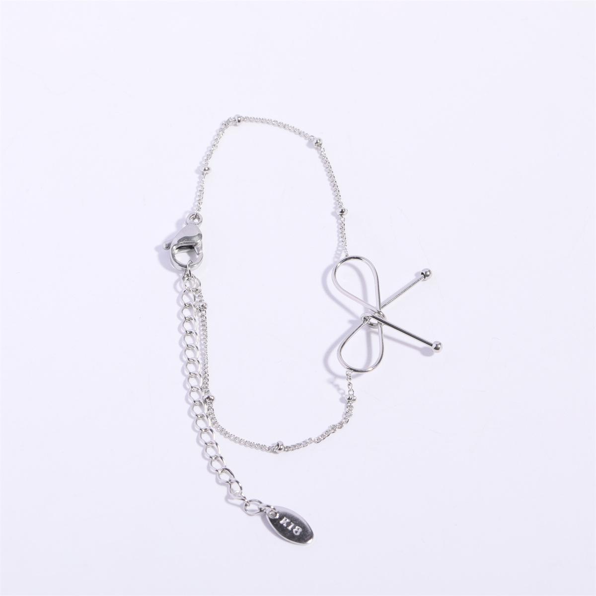 Korean Style Sweet Skirt & Bow Necklace Bracelet Set in 18K Gold Titanium Steel.
