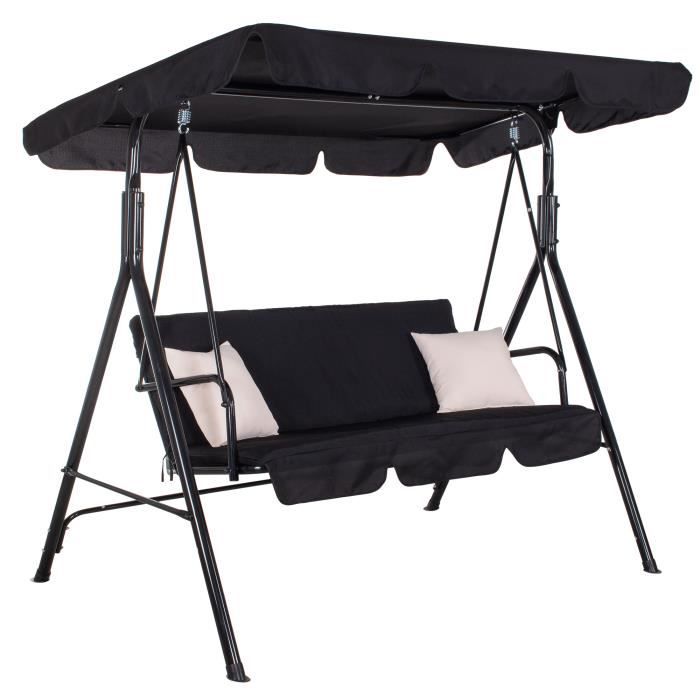 Balançoire de jardin SPRINGOS® pour trois personnes - Noir