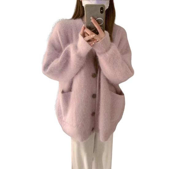 Women's Fuzzy Cardigan V Neck Button Down Oversized Fluffy Coat Fall Winter Casual Long Sleeve Slouchy Furry Sweater