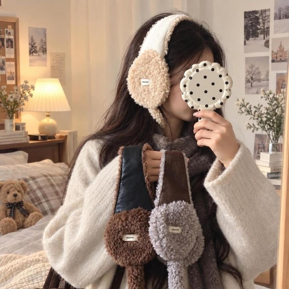 Ear Protection Faux Lamb Fur Earmuffs Soft Tie Strap Earflap Ear Covers  For Women
