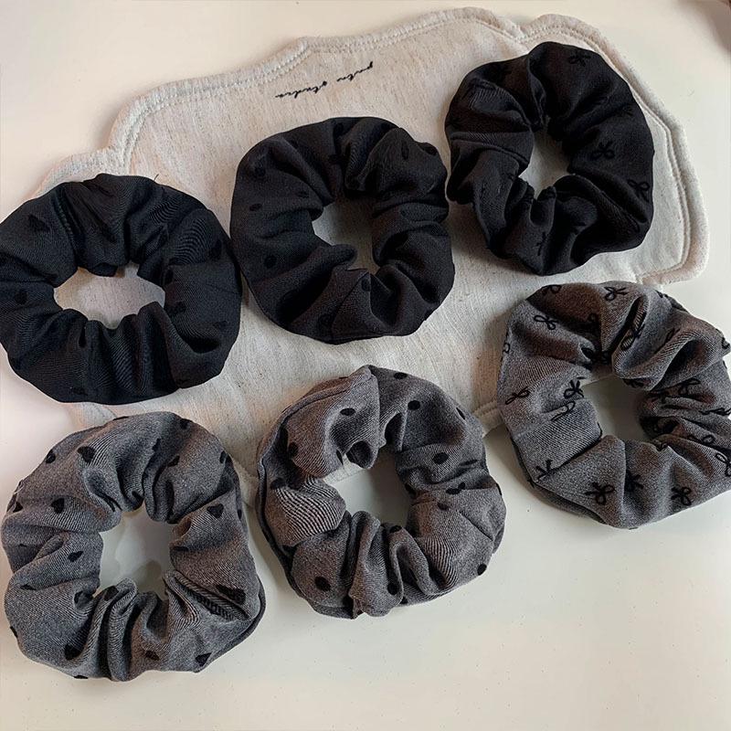 Korean Vintage Polka Dot Heart Bow Hair Tie Scrunchie