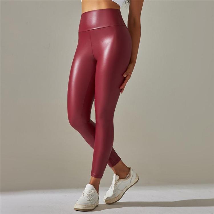 Leggings High Waist Yoga Sports Women Pants Elastic Pu Leather High