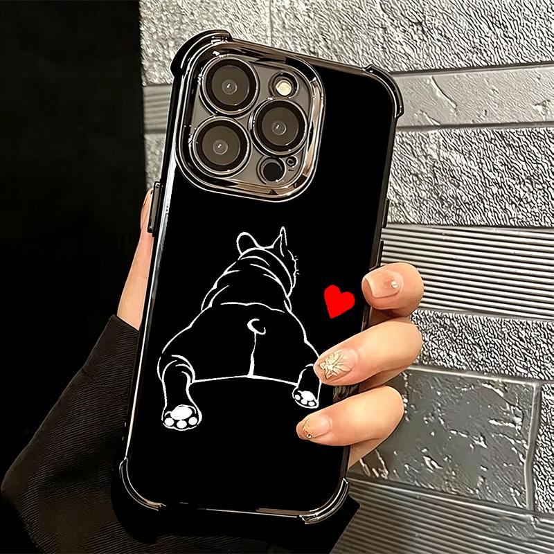 French Bulldog Black Desgin Plating Phone Case For Iphone 16 17 Pro Max Air 16E 14 15 Plus 12 13 Mini Anti-Fall Airabag Cover