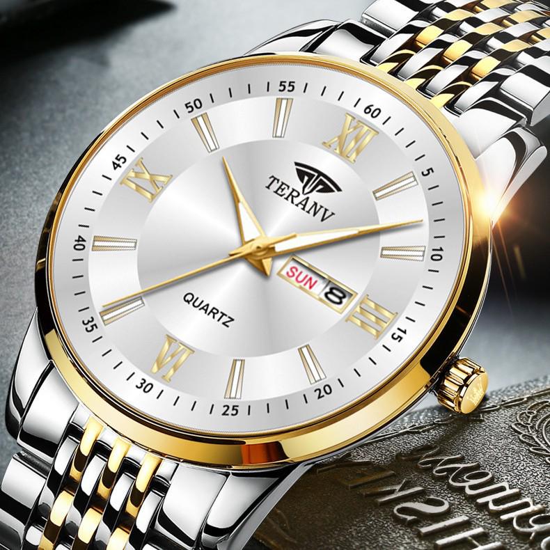 Butterfly Clasp Men's Ultra-Thin Luminous Stainless Steel Dual Calendar Waterproof Quartz Watch