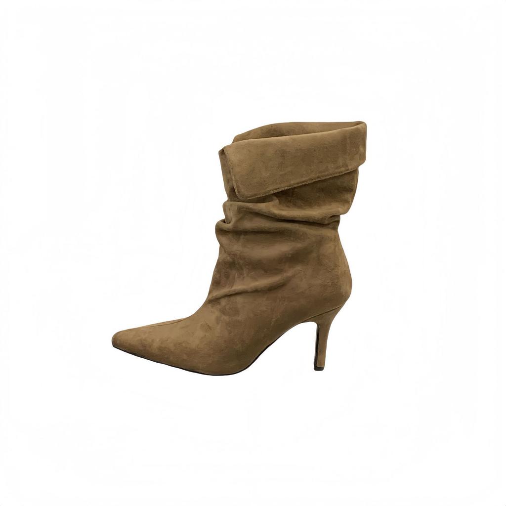 2025 Herbst und Winter neue Mode vielseitige Retro Stiefeletten koreanische Version Stiletto Schaft Stiefeletten plissierte Martin Stiefel