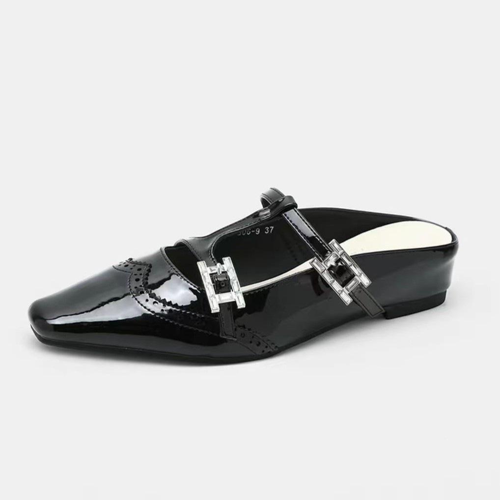 Vintage Mary Jane Half Slippers Women S Outer Wear Spring And Summer Height Increase Square Head Lazy Bag Head Slippers 35