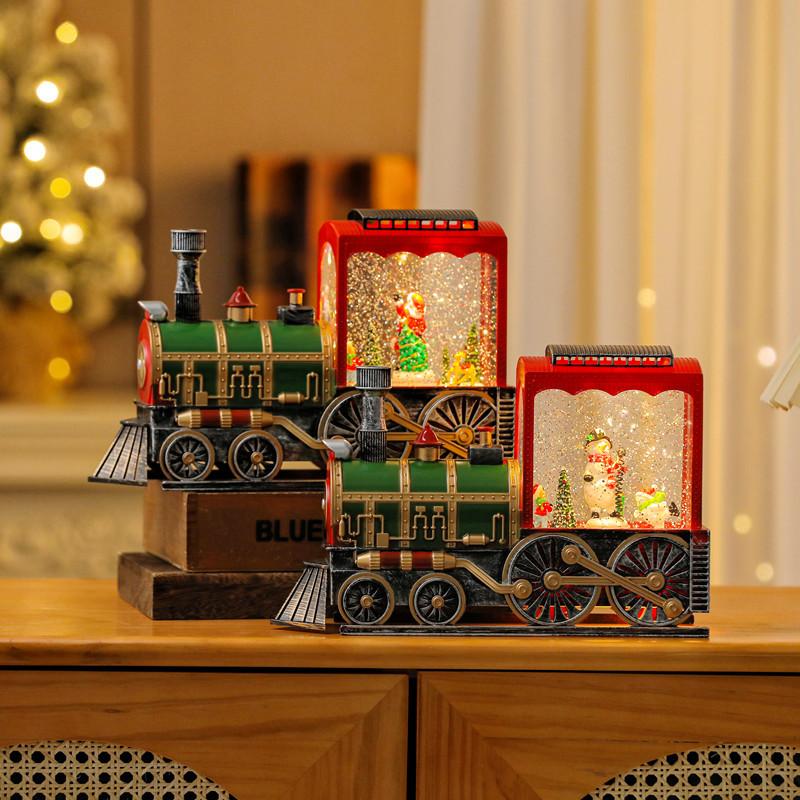 Christmas Train Ornaments Christmas Eve Decoration Lighting Train Box Crystal Ball Home Table Decoration Kid 2025 New Year Gift