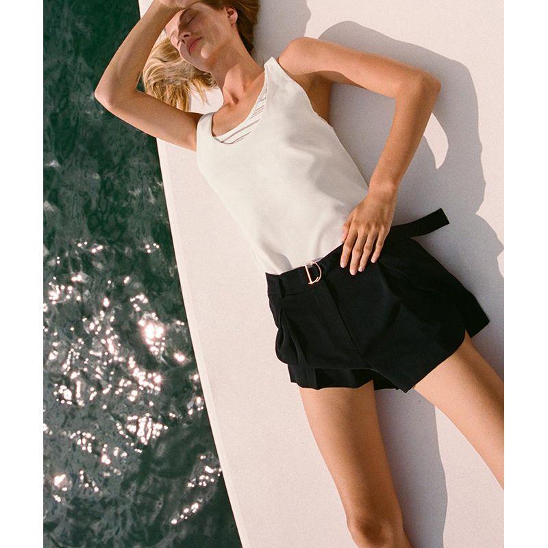 Spring and Summer New Women's Clothing French Commute Style with Belt Pleated High Waist A- Line Casual Shorts 9929027