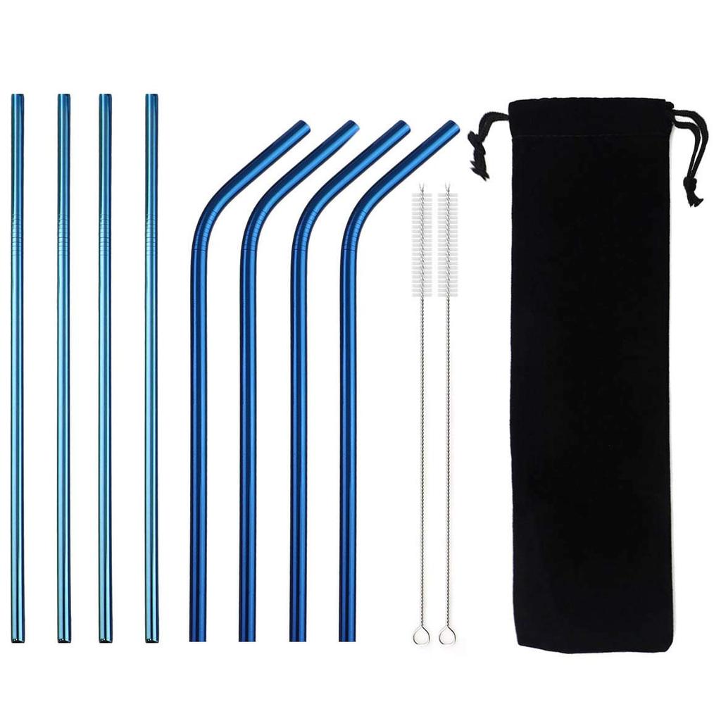 8pc Metal Straw Set Reusable 215mm Straw 304 Stainless Steel Drinking Straw with Brush Eco-Friendly Pink Straw For Mugs