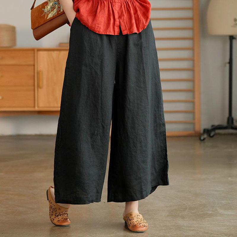Pants Summer Women Plus Size Cotton Loose Pajama Pants Versatile Casual Solid Color Wide-leg Linen Pants
