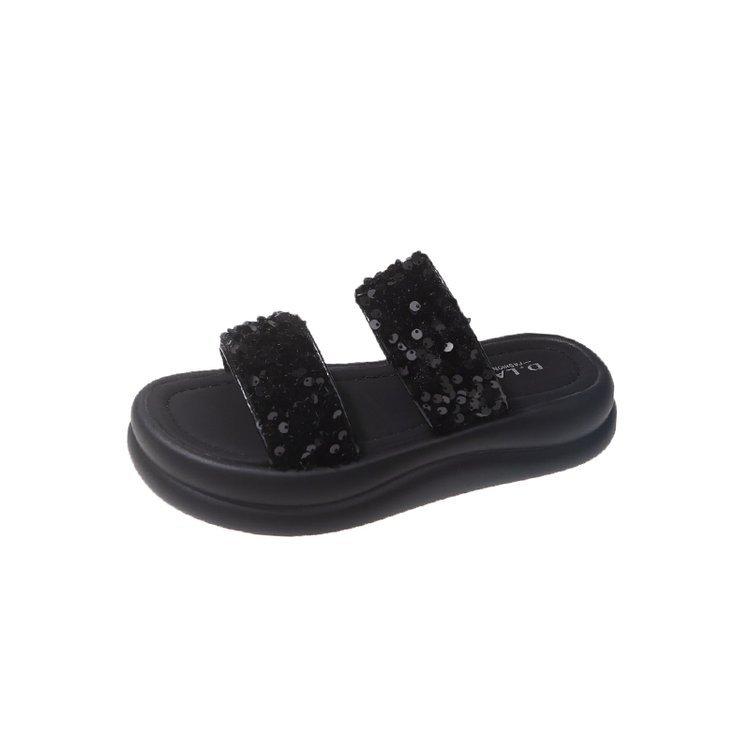 

Platform sandals half-drag women s 2024 summer outer wear sequined muffin bottom women s beach shoes non-slip one-word slippers women 35 чёрный