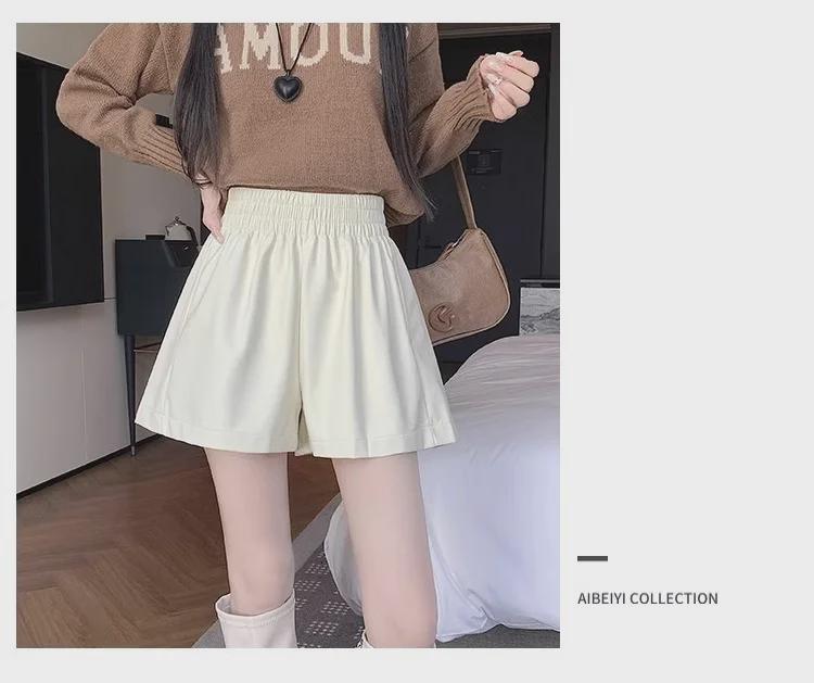 Women's High-Waist PU Leather A-Line Pants: Black Wide-Leg, Loose Fit for Autumn/Winter 2023