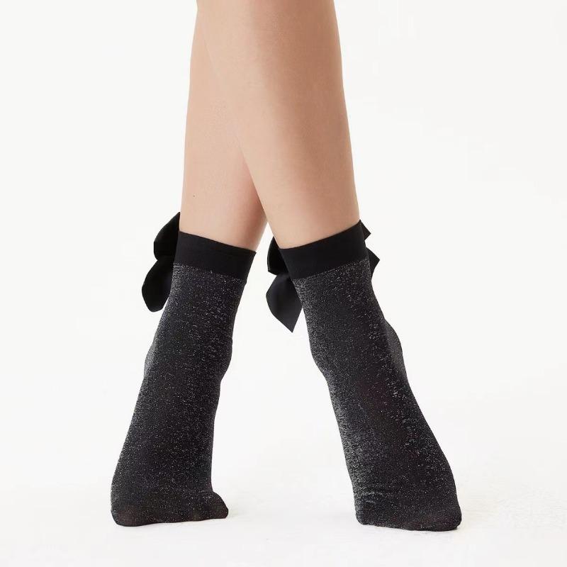 

1 пара женских крутых носков с кружевом, бантом и оборками для девочек, японские кавайные милые носки, женские черные носки, блестящие носки One Size чёрный