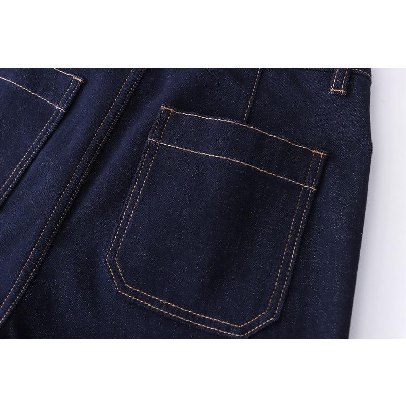 Regular Fit Vintage Bright Line Double Pocket Design Spliced Straight Leg Wide Jeans