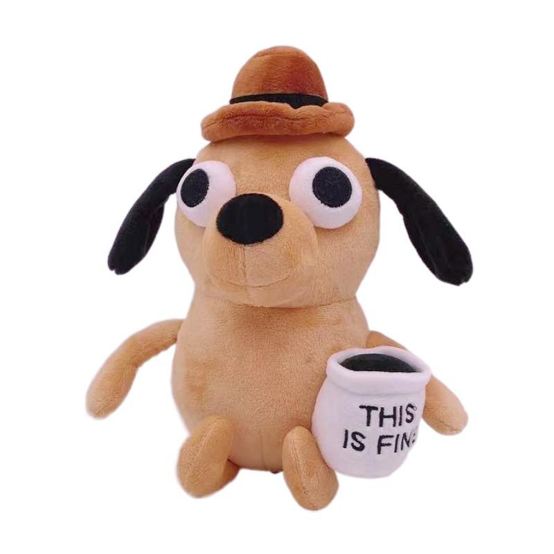 New This Is Fine Meme Coffee Dog Plush Toy Soft Stuffed Doll Stuffed Plush Animals Kids Toy Gift for Children Boy Birthday