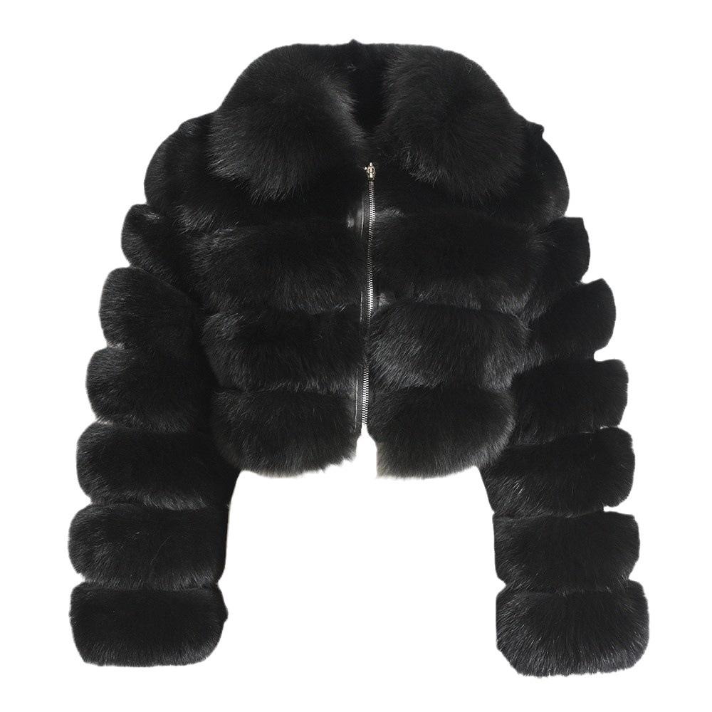 Cappotto da donna in finta pelliccia di volpe europea, Patchwork, Manica lunga