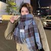 Korean Style Plaid Mohair Scarf - Women's Winter Imitation Cashmere Shawl