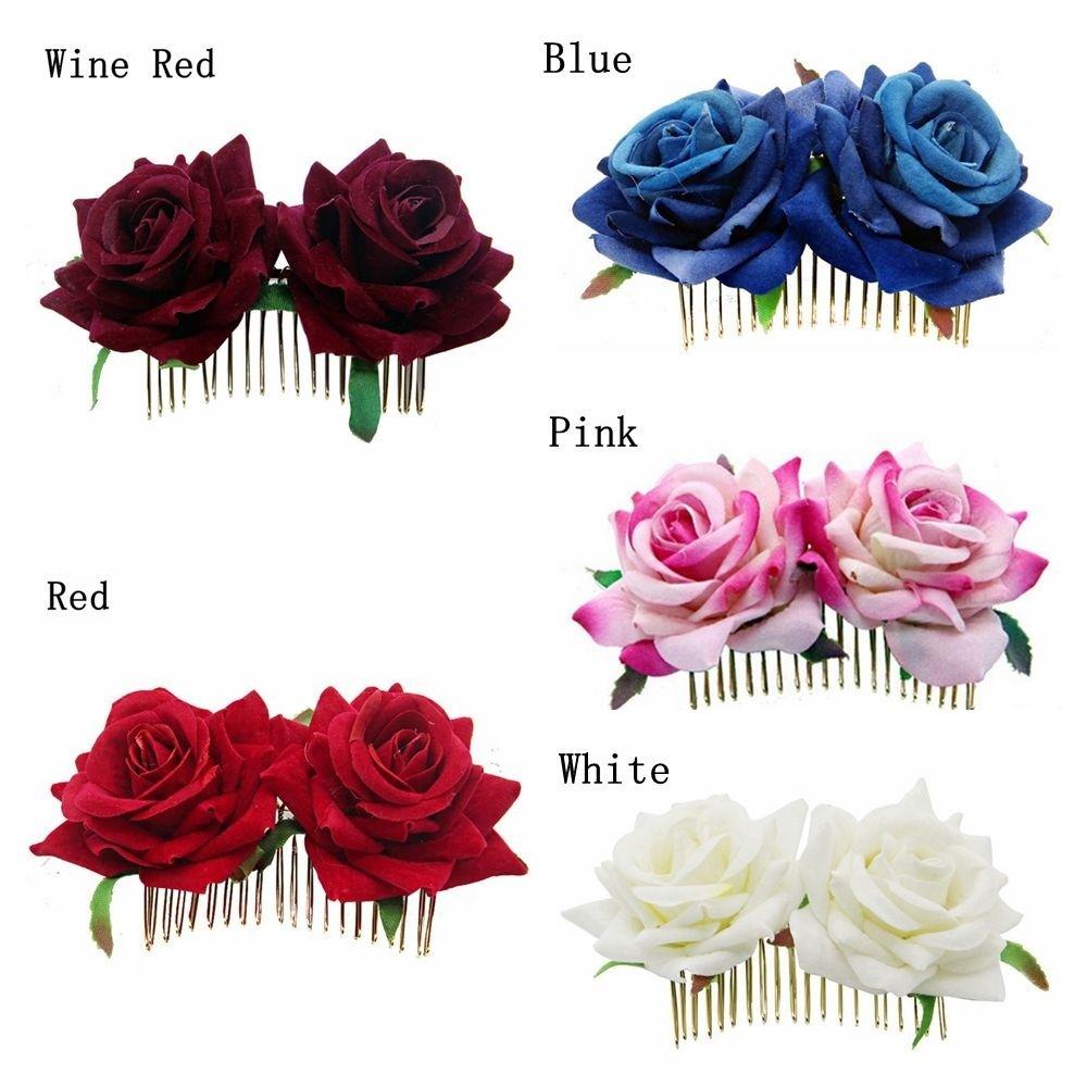 Ladies Elegant Bridal Flower Hair Comb Wedding Accessories Red Rose Hairpin Bridesmaid Hair Jewelry