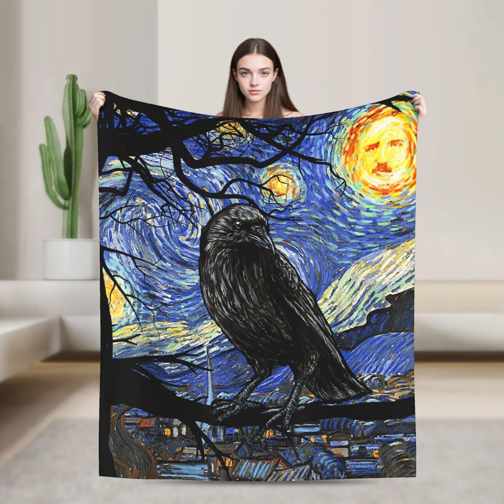Gothic Edgar Allen Poe The Raven Nevermore Blanket Warm Soft Street Trend Plush Throw Blanket For Home Decor Flannel Bed Cover