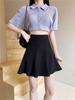 Women's Plus Size Black Puffy High Waist A-Line Pleated Skirt for Spring & Autumn