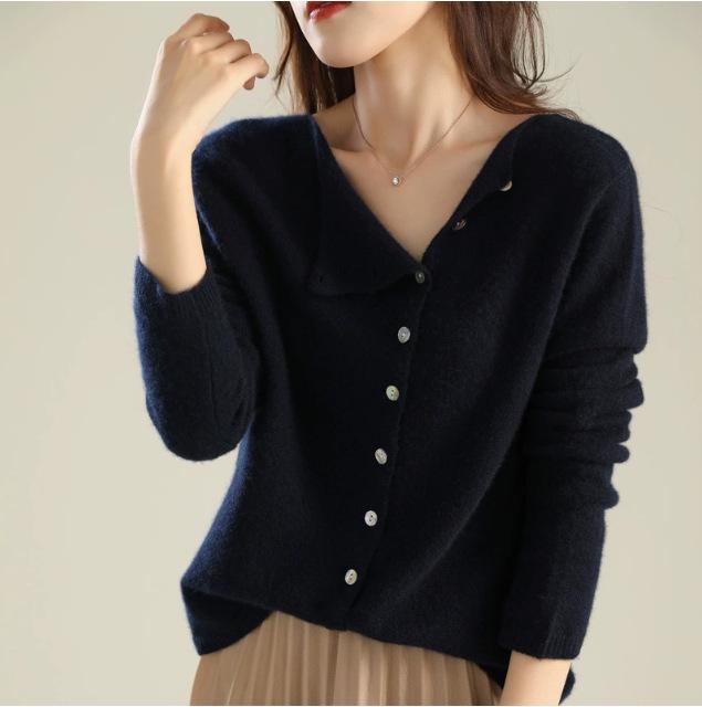 

Women s French Retro Cashmere Round Neck Cardigan – Slimming, Versatile Autumn Outerwear Medium темно-синий