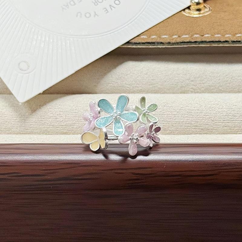 Butterfly Flower Enamel Super Flash Fashion Zir*****Pen Ring Women'S Exquisite Light Luxury Niche High-End Feeling Stacked Ring