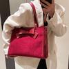 Borsa Tote in Velluto di Grande Capacità da Donna, Borsa a Spalla Premium Retrò con Texture ad Arco per Pendolari