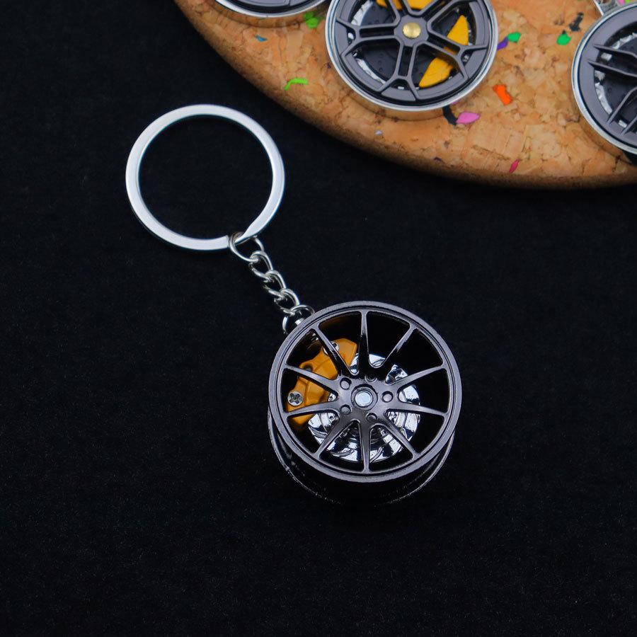 Metal Brake Wheel Hub Keyring - Gun Black Caliper Keychain for Mercedes Gift