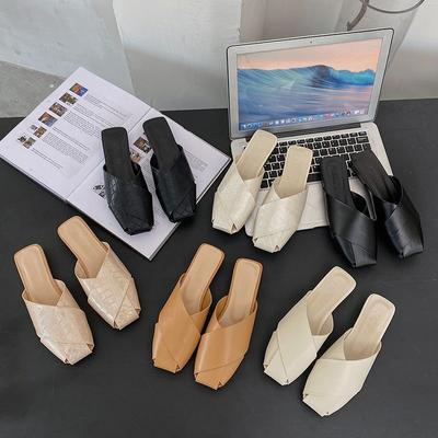 Damen Baotou Hausschuhe Klobige Mules Schuhe Sommer Niedrige Absätze Sandalen 2024 Neue Mode Flip Flops Freizeitschuhe Kleid Einfarbig Pantoletten