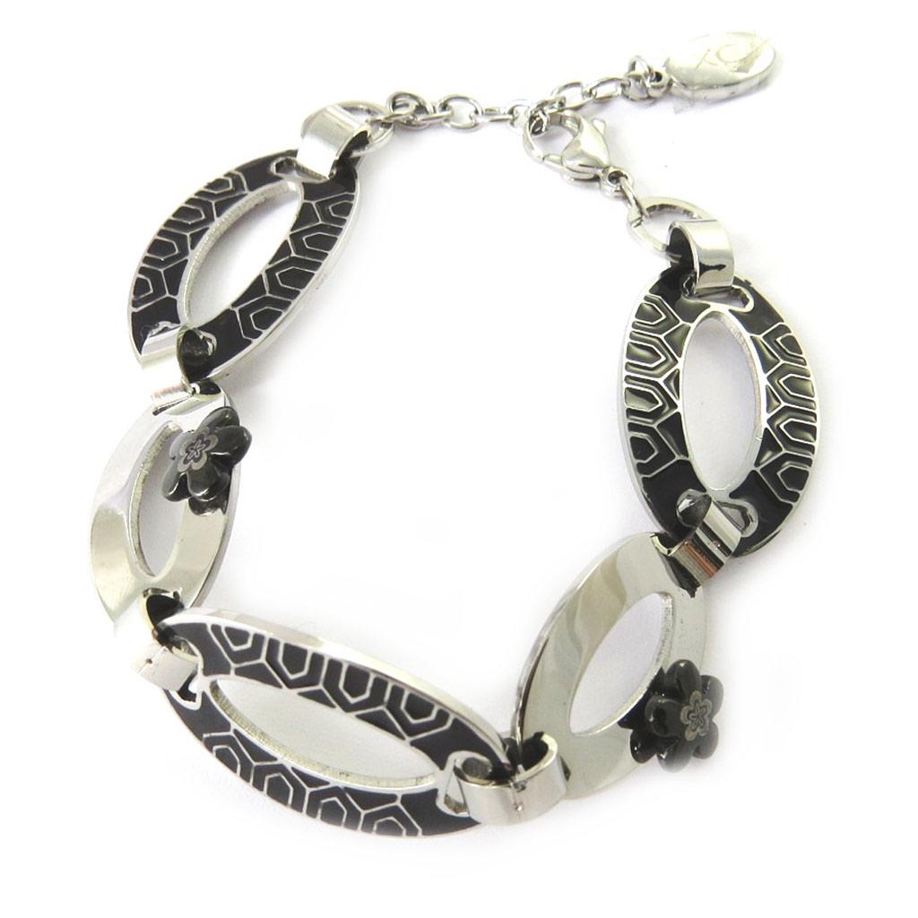 Altesse [M7225] - Black Silver 'Calypso' Steel Bracelet (flora)