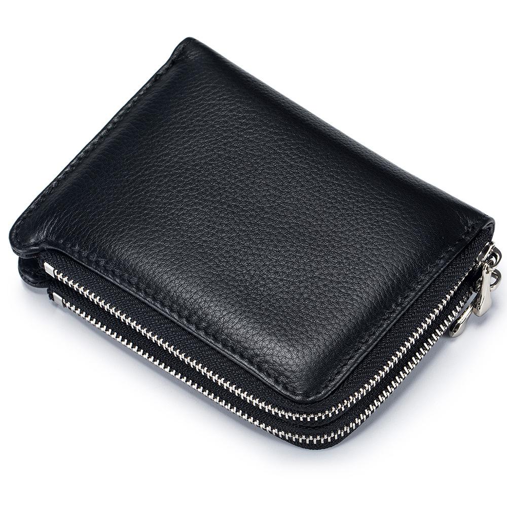 Short wallet large capacity men's and women's new soft leather fashion wallet double zipper change bag multi-function card bag