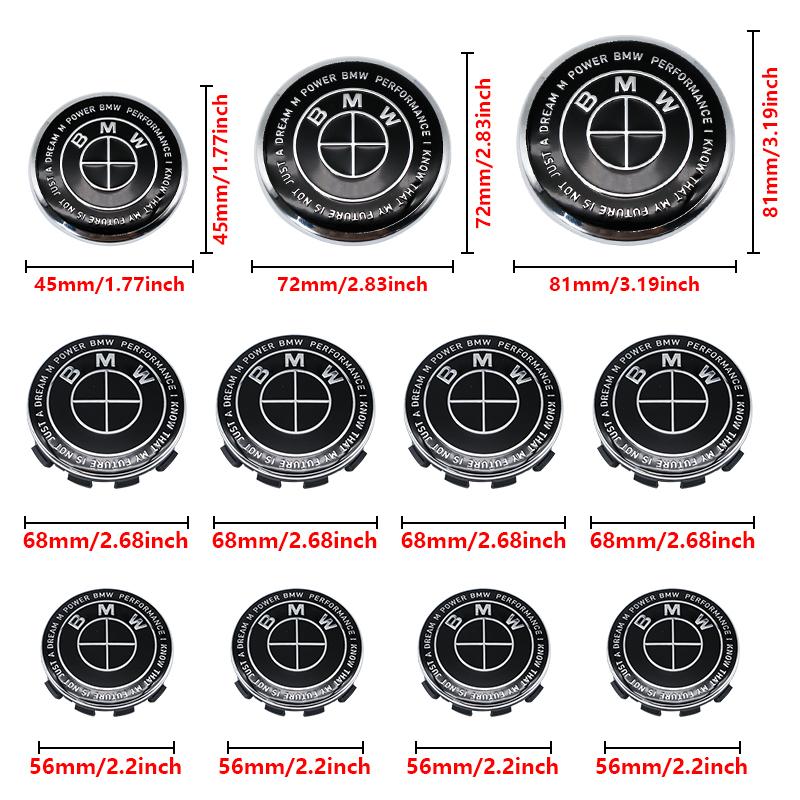 Black 82mm Front Hood Emblem 74mm Rear Badge For BMW 68mm 56mm Wheel Hub Cap 45mm Steering Wheel ABS Auto Tuning Accessories