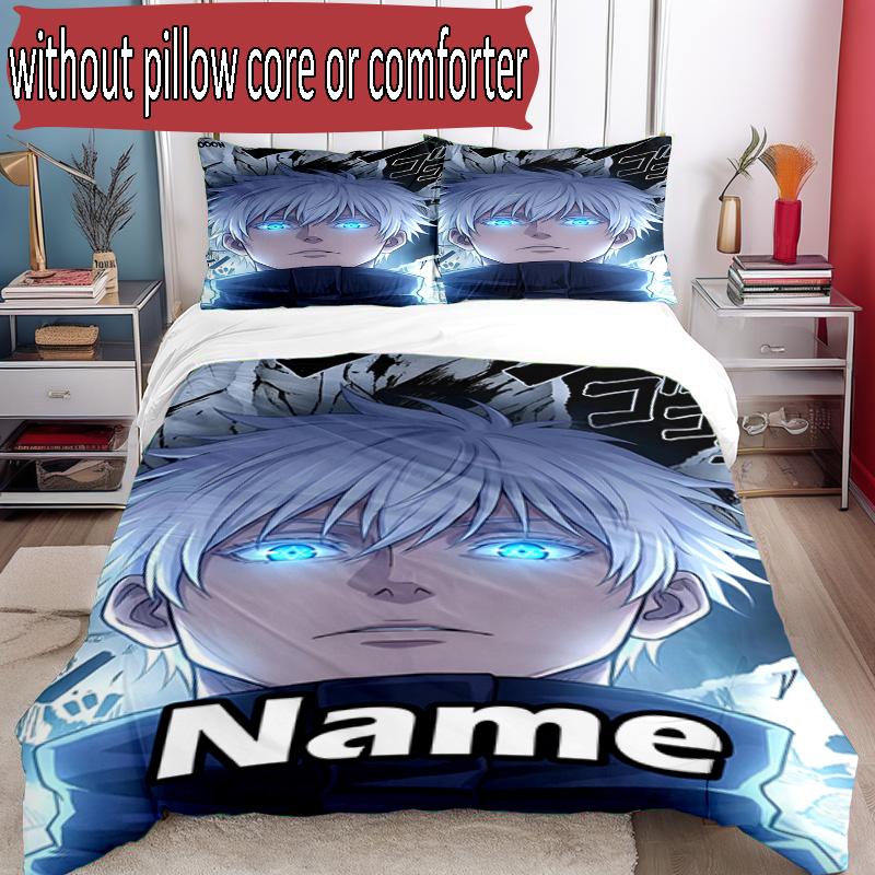 3pcs Duvet Cover Set (1*Duvet Cover + 2*Pillowcase, Without Core), Custom Name Jujutsu Kaisen Pattern Bedding Set, Home Bedroom Decor Gift