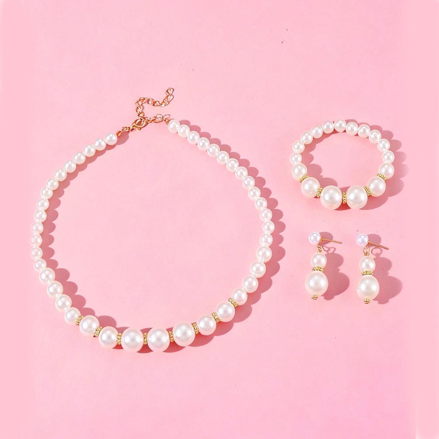 Children s Retro Pearl Necklace Set: Three-Piece Clavicle Chain Jewelry for Girls картинки
